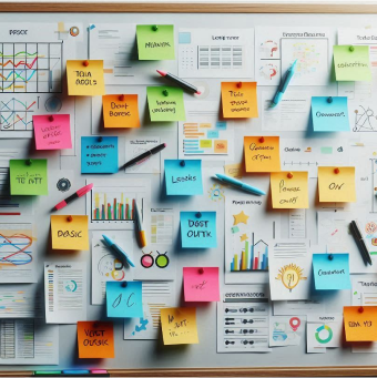 Imagem de um quadro branco com post-its